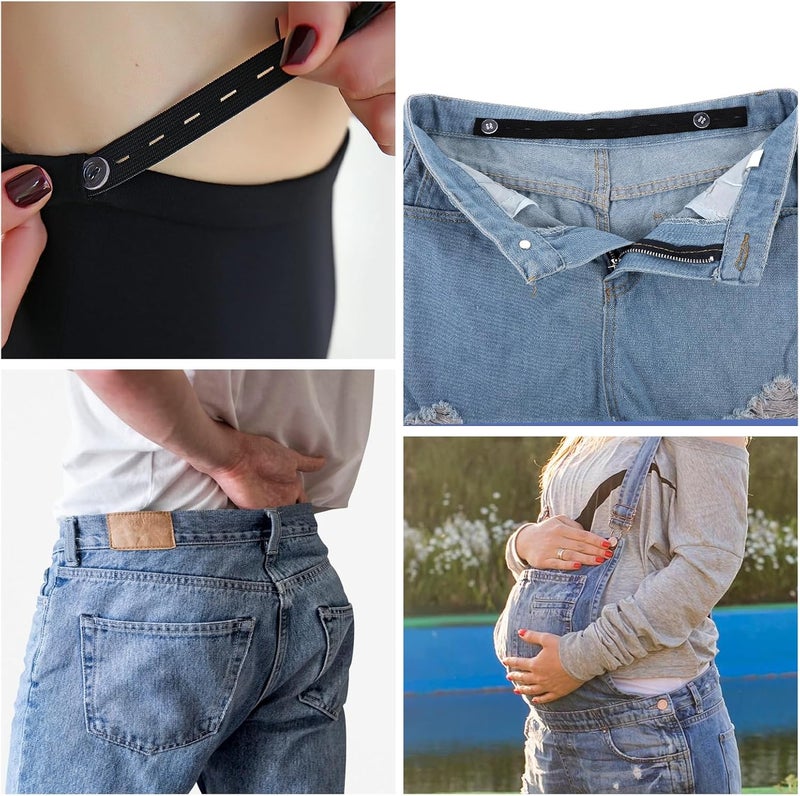 Bremorou 6 Pcs Waist Tightener for Pants Women Jeans Button Tightener Pants Adjuster Waist Tightener Jeans Waist Tightener Jean Button Waist Tightener Suitable Elastic Waist Extenders for Women Men (Black) - Image 5